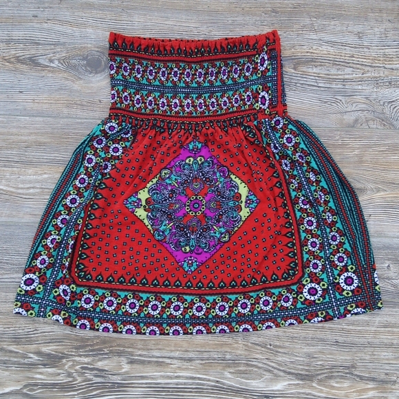 Boho Colorful Flowy Eccentric Patterned Strapless Top - Picture 9 of 10